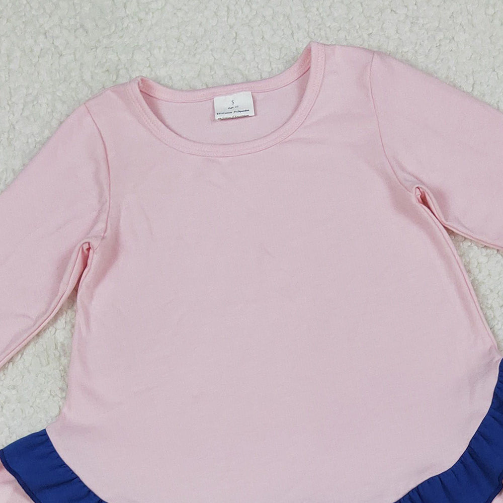 RTS NO MOQ （In stock）GLP2401  Baby Girls Winter Outfits Light Pink Ruffle Shirts Top Pockets Legging Pants Sets