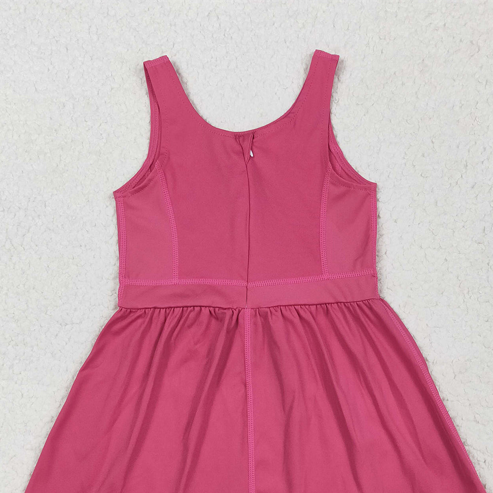 7.01 SR3022 RTS NO MOQBaby Girls Summer Jumpsuits Baby Girls Hot Pink Sleeveless Yoga Jumpsuits