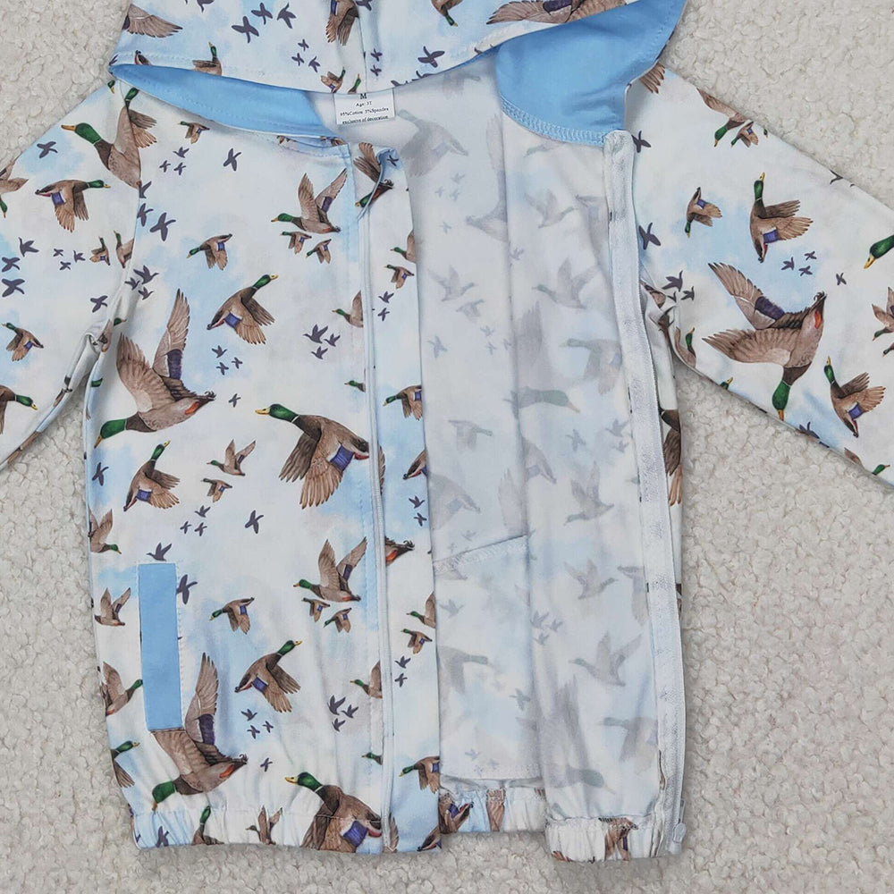 4.12 GT0875 RTS NO MOQ Baby Girls Coats  Light blue pocket duck baby kids zip hooded jacket