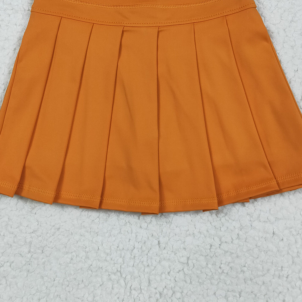 RTS NO MOQ （In stock）GLK0109 Baby Girls Summer Yoga Skirt Baby Girls Orange Yoga Skorts Bottom Pleated Skirts