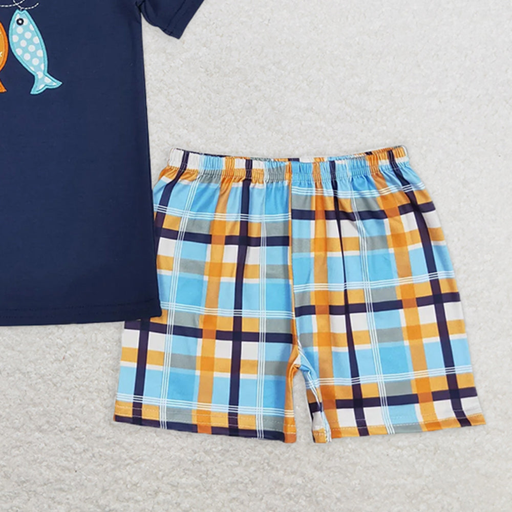 BSSO0465RTS NO MOQ Baby Boys Summer Boys Outfits  Baby Boys Fishes Shirts Shorts Summer Clothes Sets