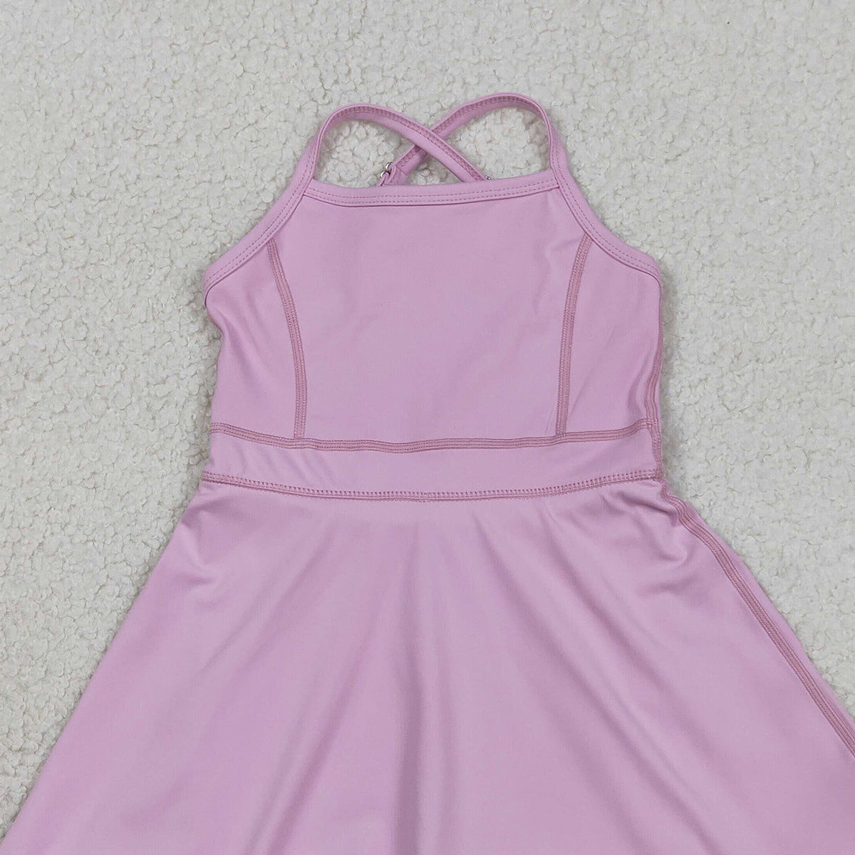 3.6 RTS NO MOQ （In stock）S0712 Kids Fashion Clothes Baby Girls Lavender Strap Yoga Ruffle Active Shorts Knee Length Dresses