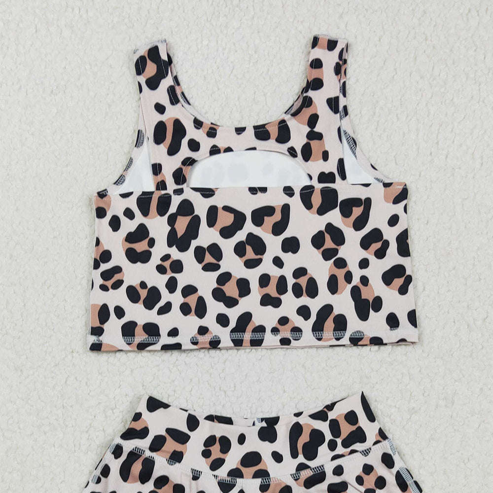 RTS NO MOQ （In stock）GSD2327 Baby Girls Yoga Sets Baby Girls Sleeveless Leopard Vest Top Skort Yoga Active Set