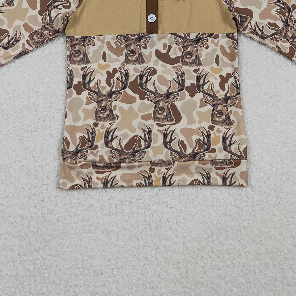 10.28 RTS NO MOQ （In stock）BT1338 Baby Boys Khaki Camo Deer Button Hunting Pullovers Top