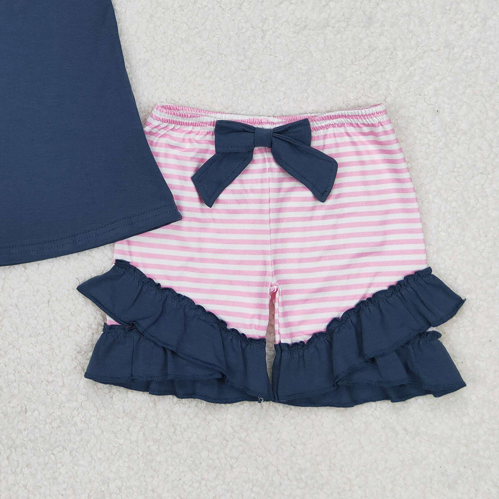 5.16 GSSO2110 RTS NO MOQ Cows pig horse top stripe shorts farm girl clothes