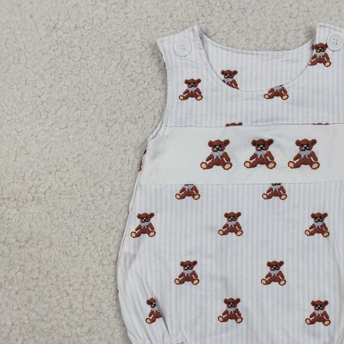 2.5 RTS NO MOQ （In stock）SR3570 Baby Boys Sleeveless Grey Stripe Bears Rompers