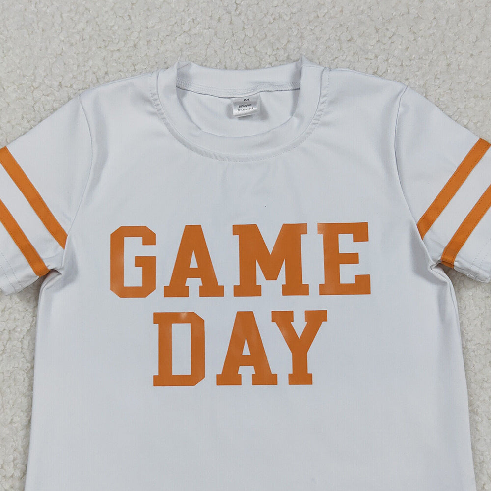 RTS NO MOQ （In stock）GT1116 Baby Girls Summer Tops White Orange Short Sleeve Game Day Activewear Top