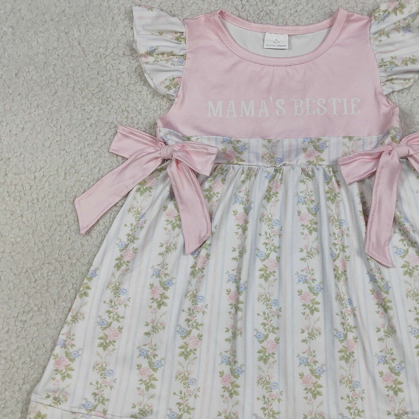 GSD2973 RTS NO MOQ （In stock）Flutter sleeves Mama's bestie floral baby girls dresses
