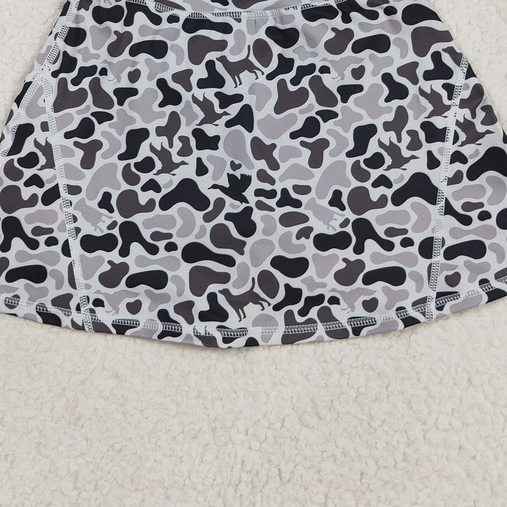 8.23 RTS NO MOQ （In stock）GLK0127 Baby Girls Summer Yoga Skirt Baby Girls Western Gray Ducks Camo Yoga Skorts Bottom