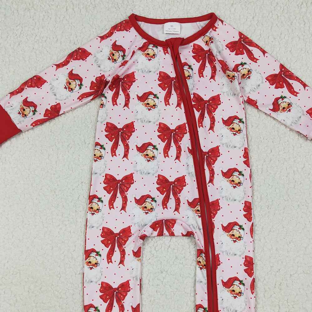 8.16 USA Shop (in stock) LR2223RTS NO MOQ Baby Girls Winter Rompers  Baby Girls Long Sleeves Red Santa Bows Zipper Rompers