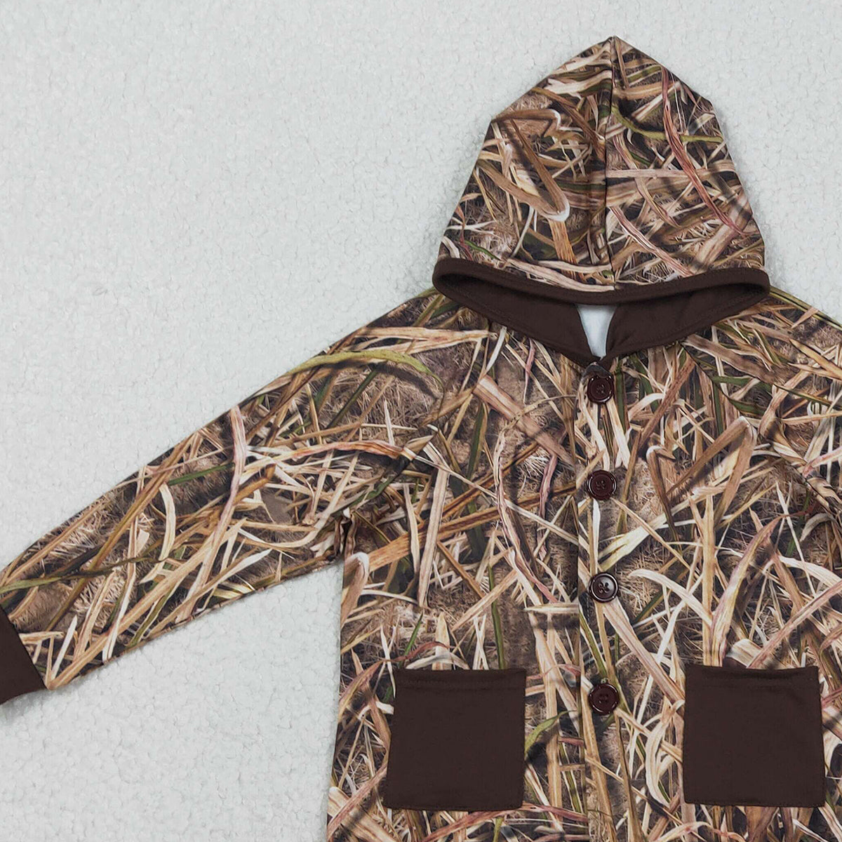 12.10 RTS NO MOQ （In stock）BT1443 Baby Boys Southern Leaves Camo Button Pockets Hoodie Jackets Tops