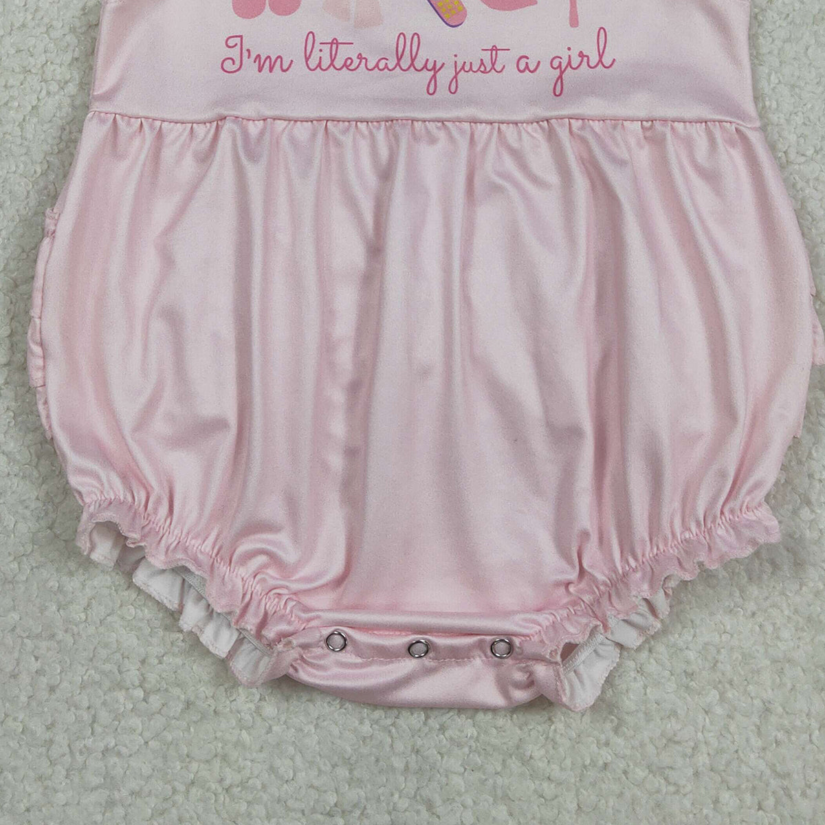 3.7 RTS NO MOQ （In stock）SR3825 Children's Fashion Romper Baby Girls Pink Flutter Sleeve Cherry Bows I'm Just a Girl Ruffle Rompers