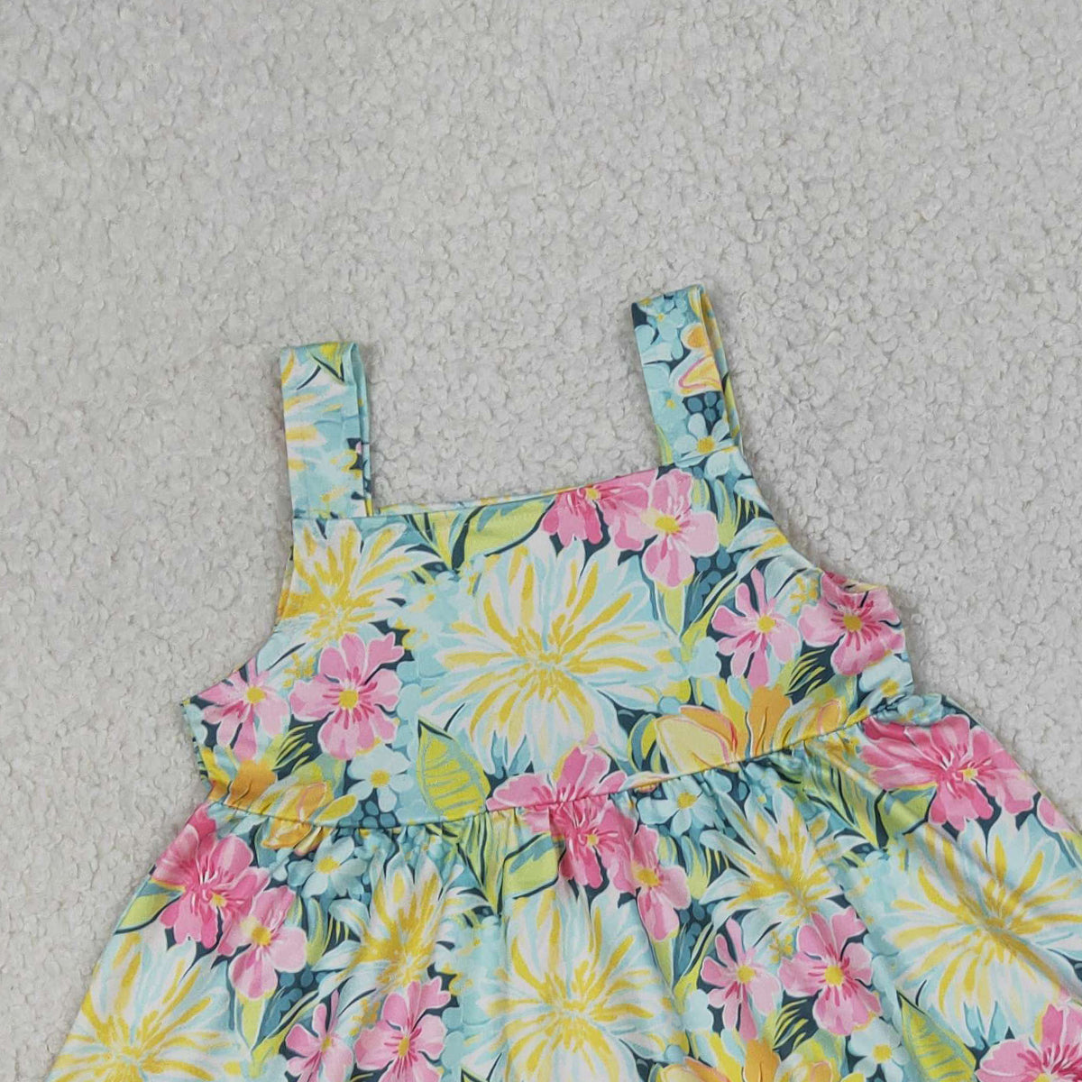 4.3 GSSO3034 RTS NO MOQ （In stock ）Sleeveless floral tunic pink ruffle shorts girls outfits