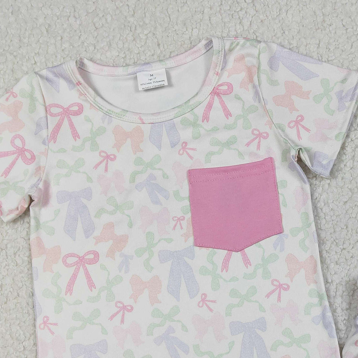 1.12 RTS NO MOQ （In stock）GSSO2990 Baby Girls Colorful Bows Pocket Top Shorts Clothes Sets