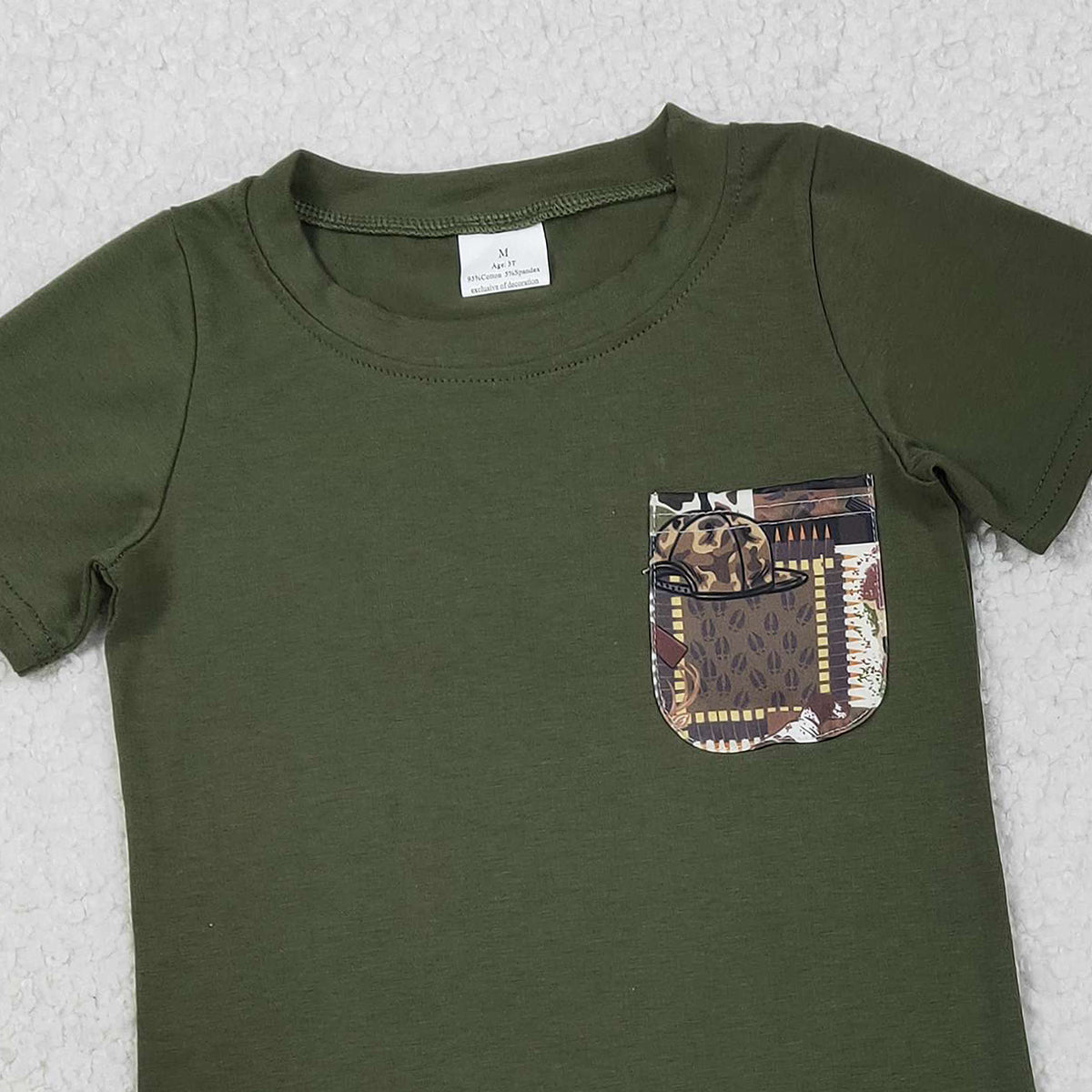 1.23 RTS NO MOQ （In stock）BSSO1848 Baby Boys Shirt Top Southern Deer Camo Pockets Shorts Hunting Clothes Sets