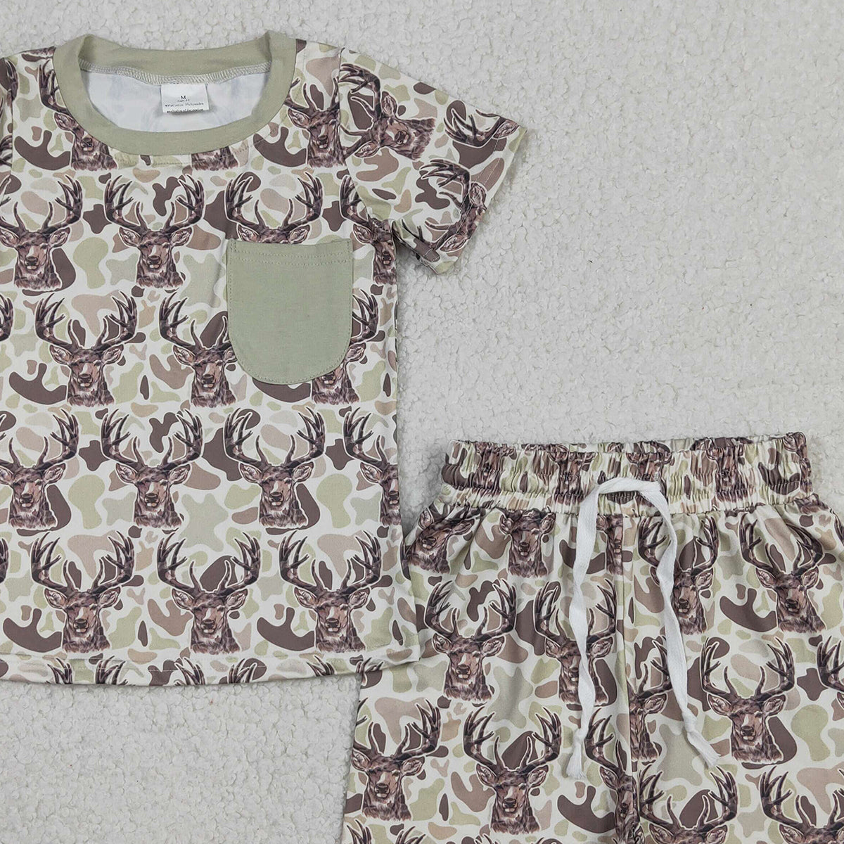 BSSO1794 RTS NO MOQ （In stock ）Short sleeves deer camo pocket top shorts boys outfits
