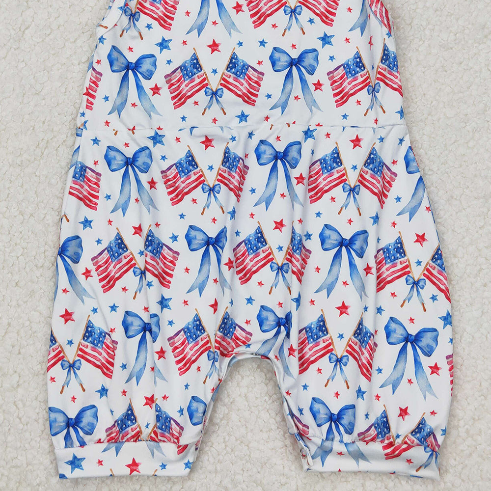 4.24 SR2681 RTS NO MOQ Sleeveless flag bow baby girls 4th of july romper