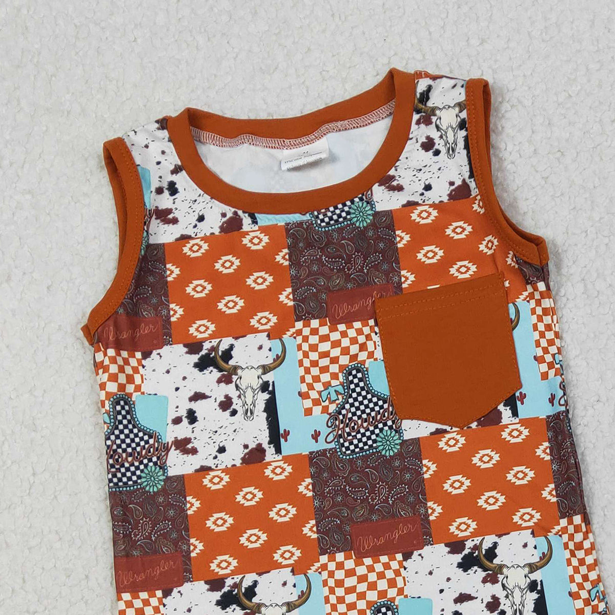 1.22 RTS NO MOQ （In stock）BSSO1773 Baby Boys Aztec Null Skulls Checked Top Pockets Shorts Western Clothes Sets