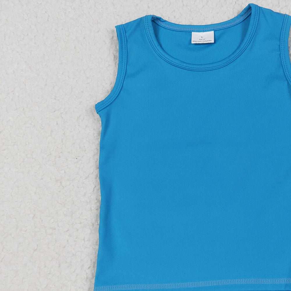 6.25  GT0986 RTS NO MOQ Baby Girls Summer Yoga Tops Baby Girls Blue Sleeveless Vests Top