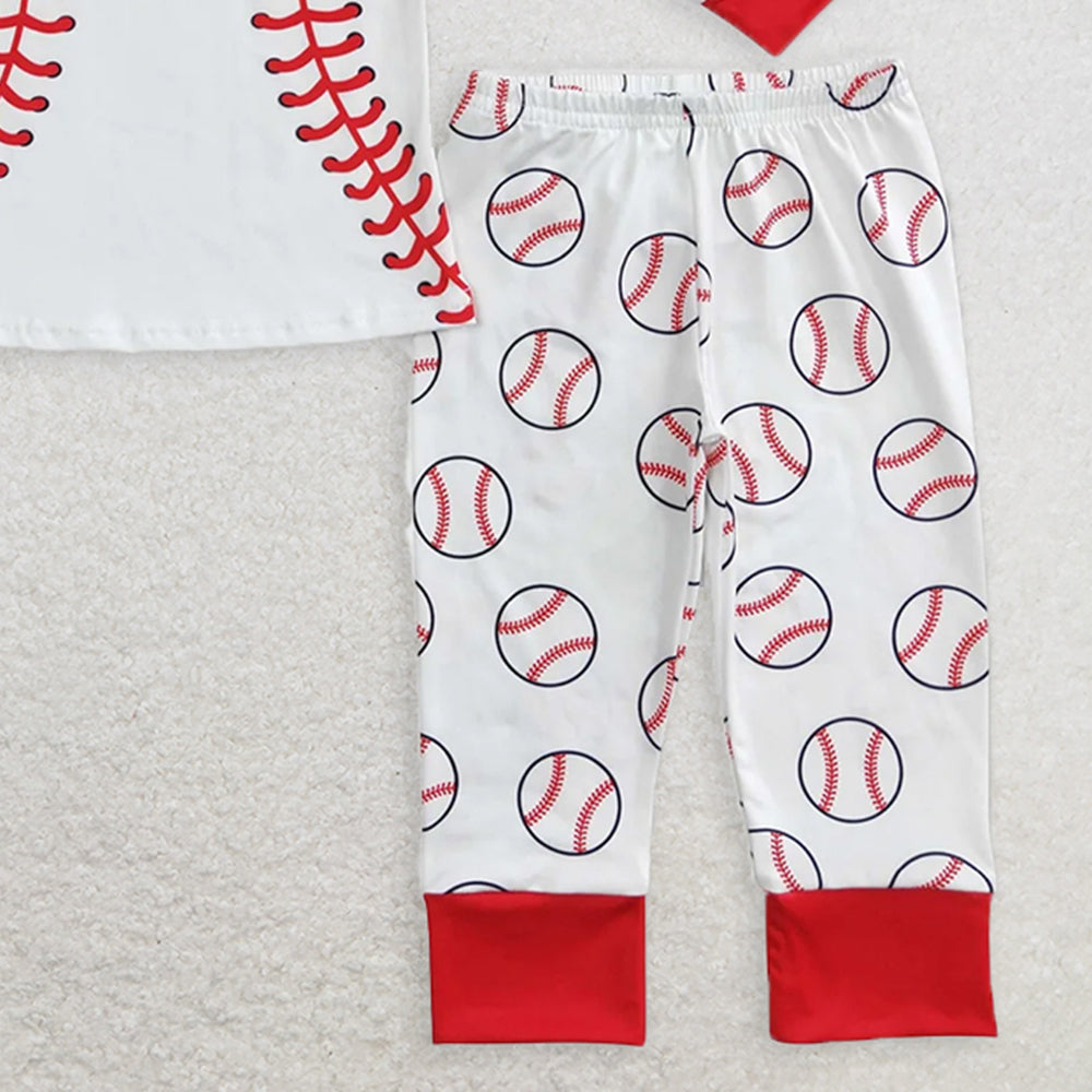 BLP0425RTS NO MOQ Baby Boys Winter Outfits White baseball top pants toddler kids pajamas