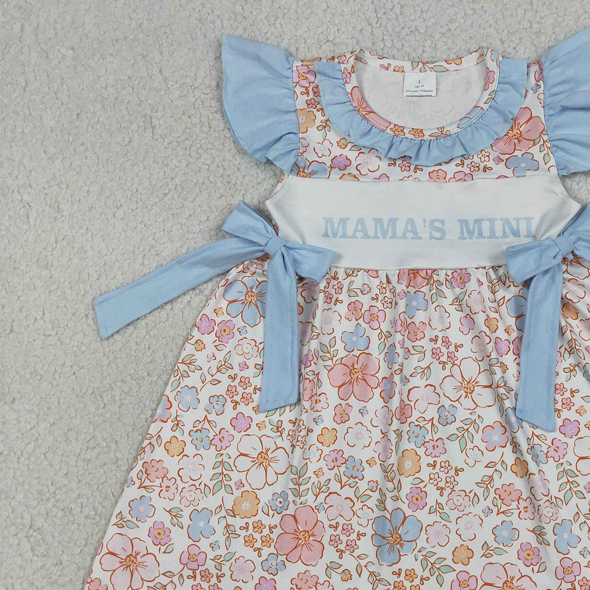 4.7 GSD3648 RTS NO MOQ （In stock) Flutter sleeves floral mama's mini kids girls dresses