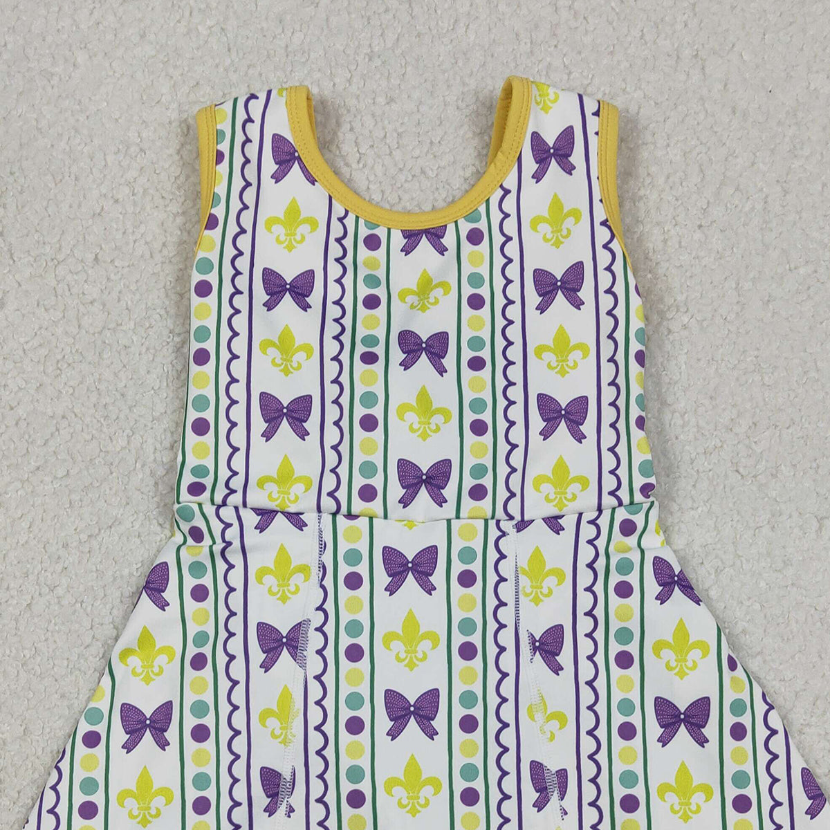 12.20 RTS NO MOQ （In stock）GSD2947 Baby Girls Mardigras Anchors Bows Stripe Yoga Shorts Knee Length Dresses