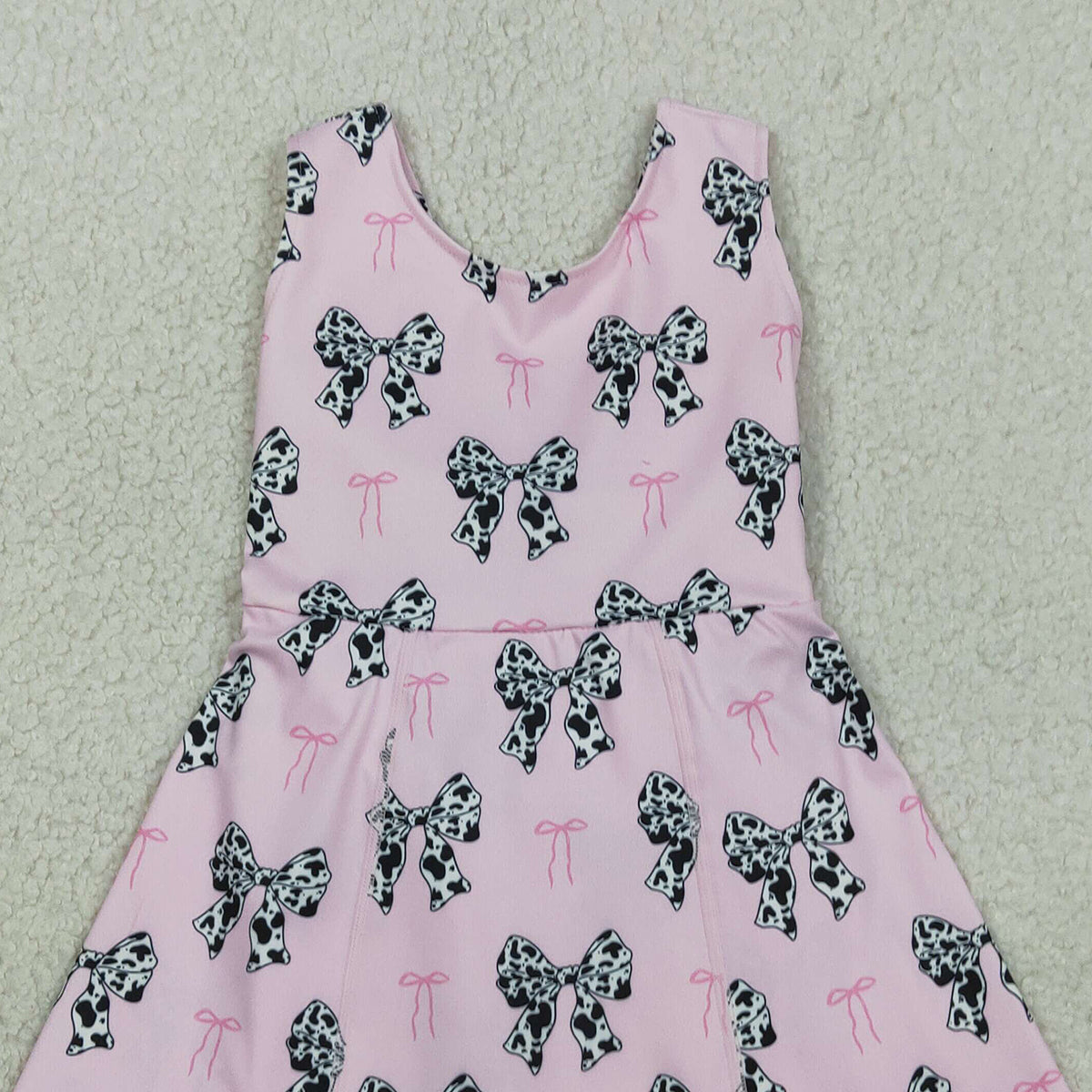 1.31 RTS NO MOQ （In stock）GSD1853 Baby Girls Western Cow Print Bow Sleeveless Skort Knee Length Dresses