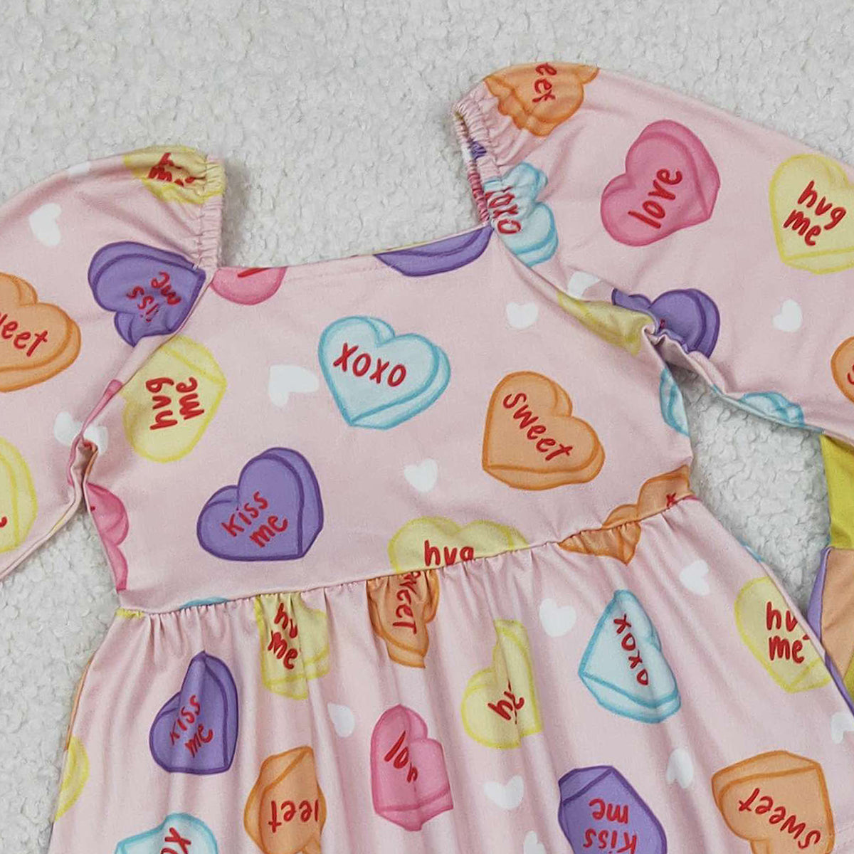 12.12 RTS NO MOQ （In stock）GLP3118 Baby Girls Colorful Hearts Tunic Stripe Bell Bottom Pant Valentines Clothes Sets