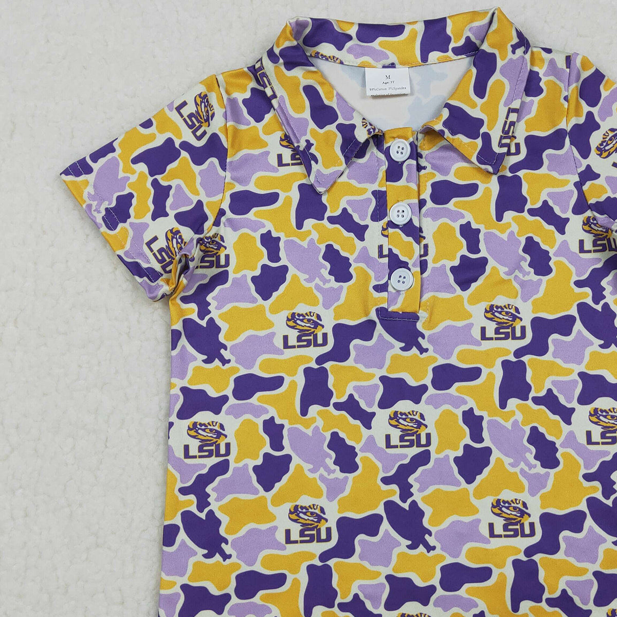 3.30 RTS NO MOQ （In stock）BT1744 Purple yellow camo kids boys team polo shirt