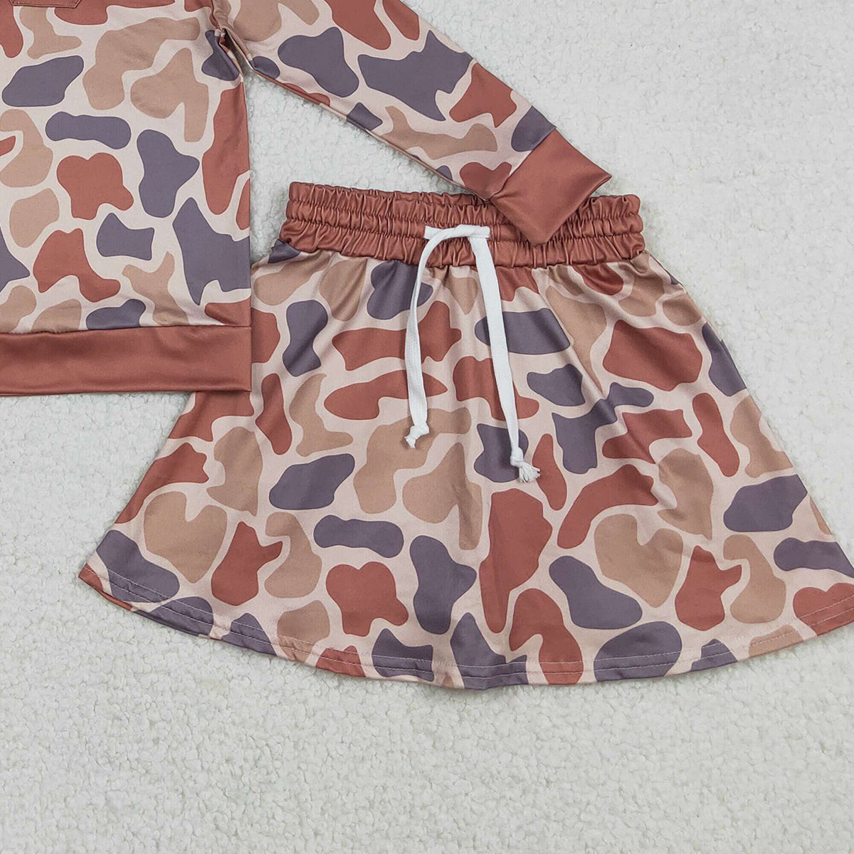 12.24 RTS NO MOQ （In stock）GLD1476 Baby Girls Southern Khaki Camo Long Sleeve Top Skirts Shorts Clothes Sets