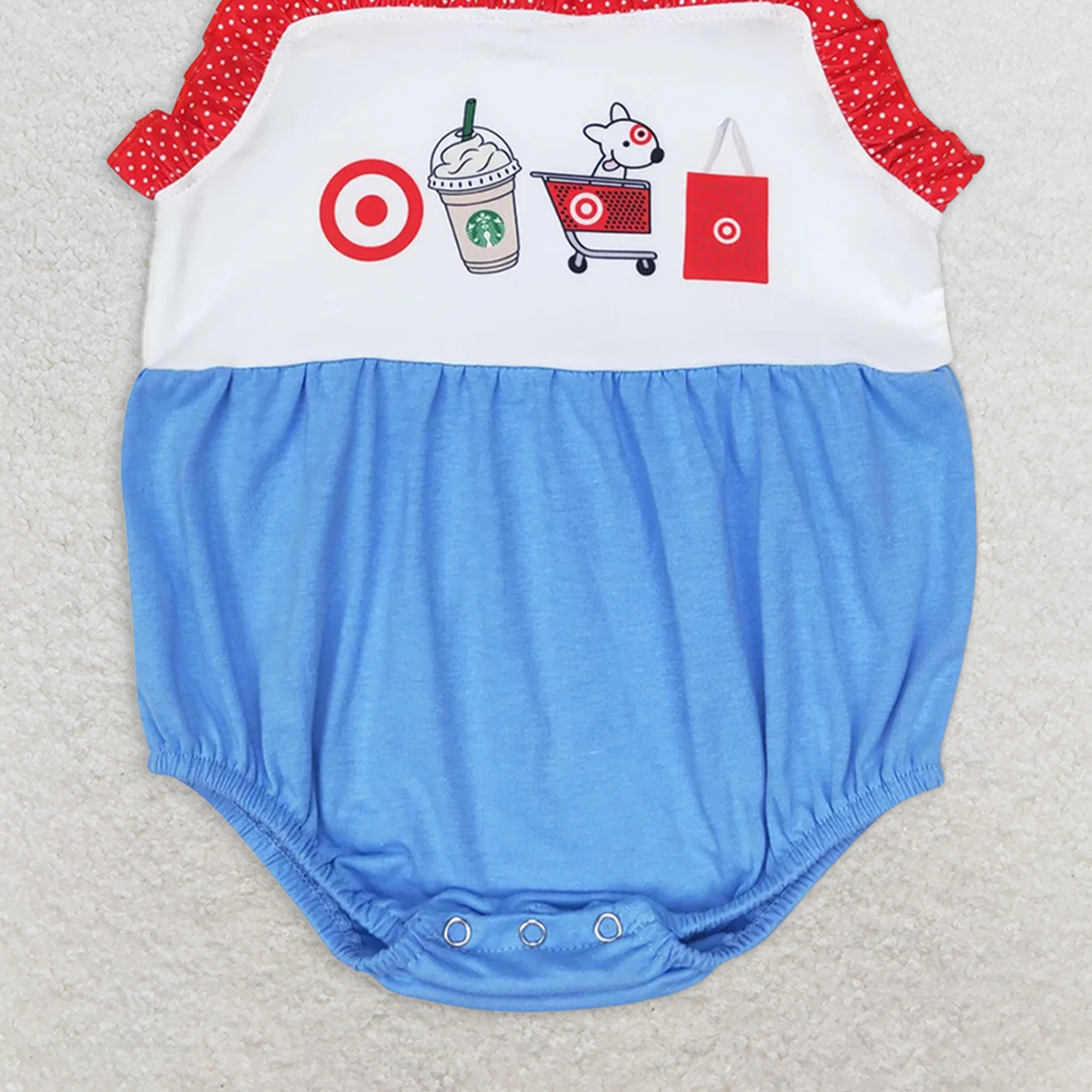 SR1605RTS NO MOQBaby Girls Summer Rompers  Baby Girls Straps Coffee Cart Summer Rompers