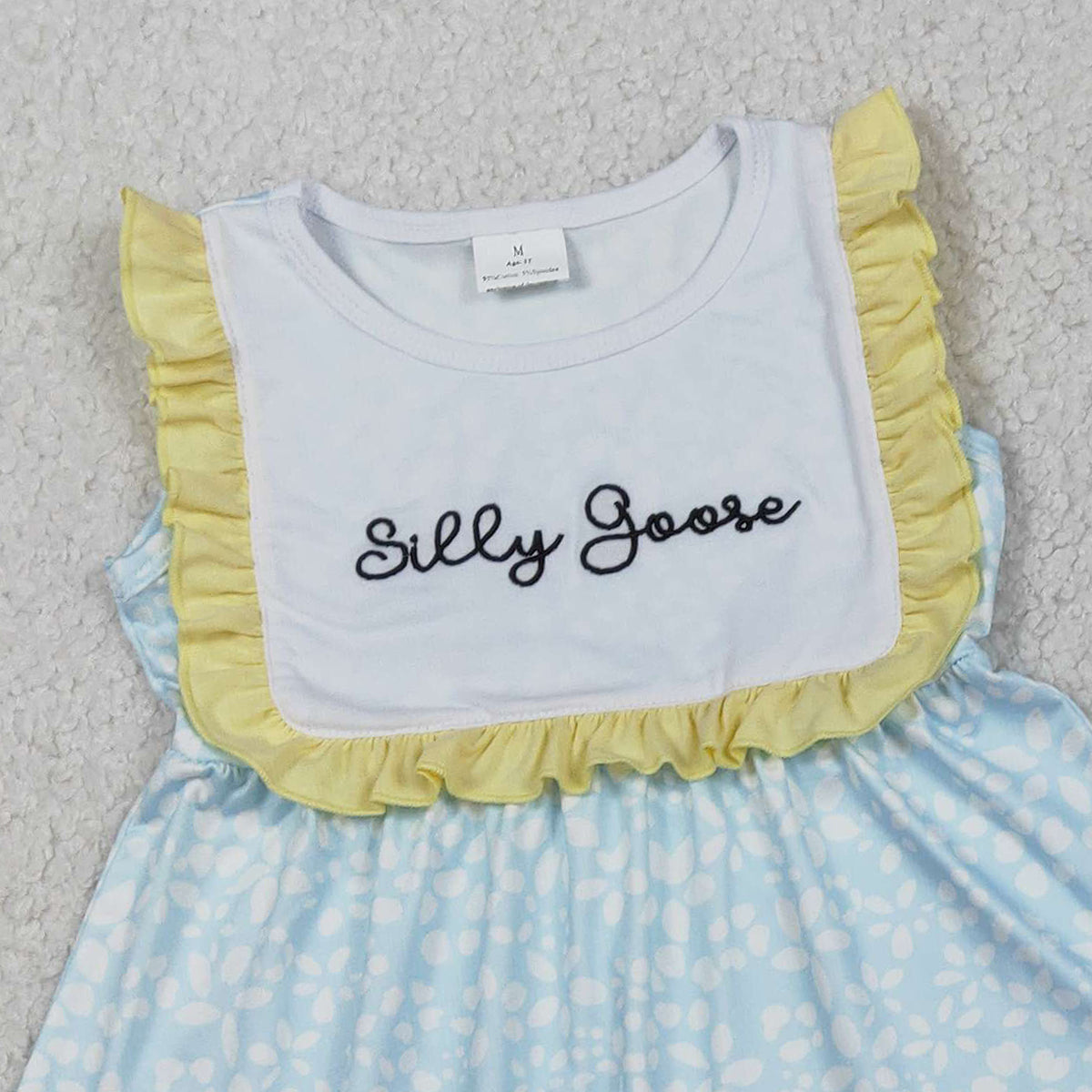 2.4 RTS NO MOQ （In stock）GSSO2796 Embroidery Silly Gooses Baby Girls Floral Tunic Ruffle Shorts Clothes Sets