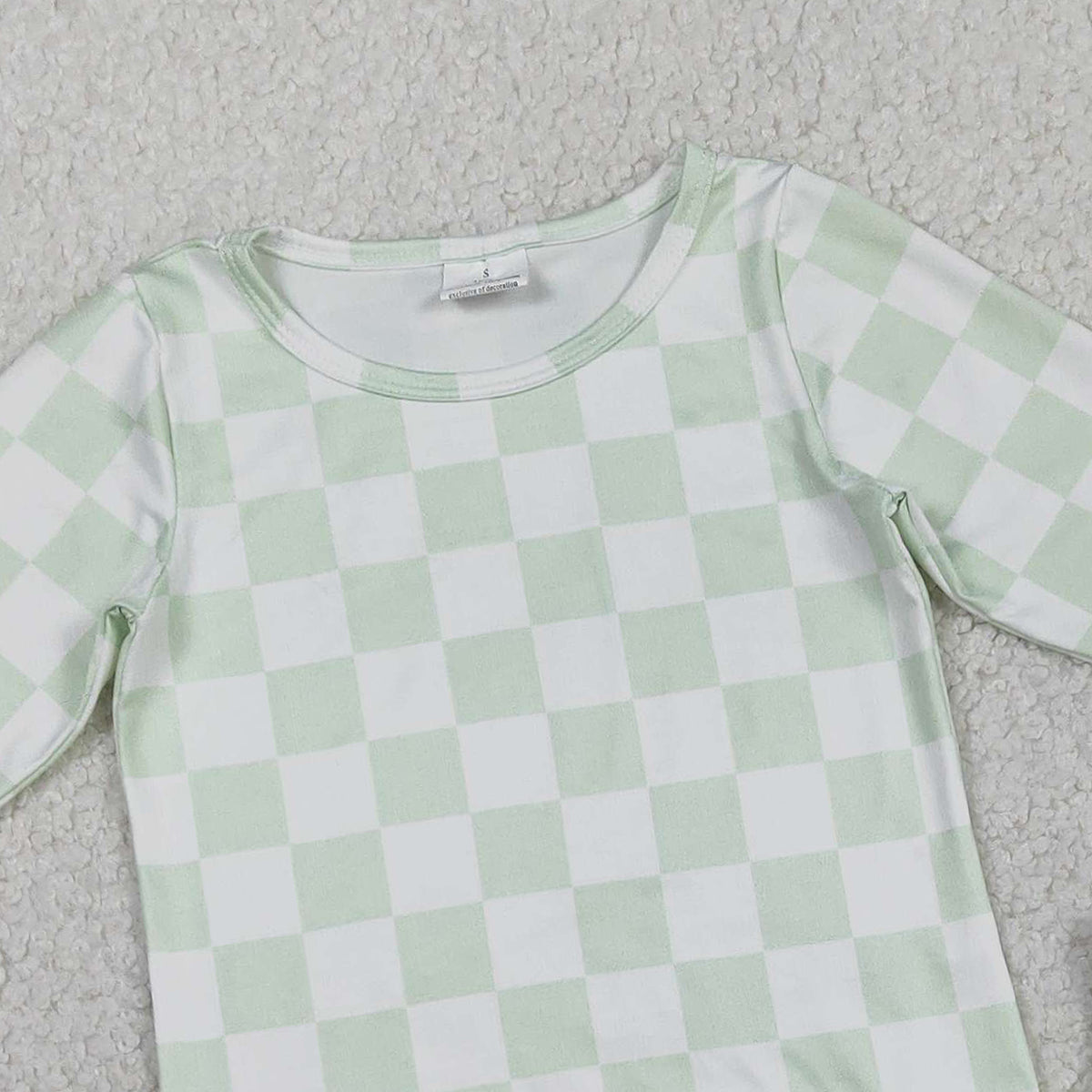 2.6 RTS NO MOQ （In stock）GLS0086 Baby Girls Light Green Checked Long Sleeve Top Pockets Shorts Clothes Sets