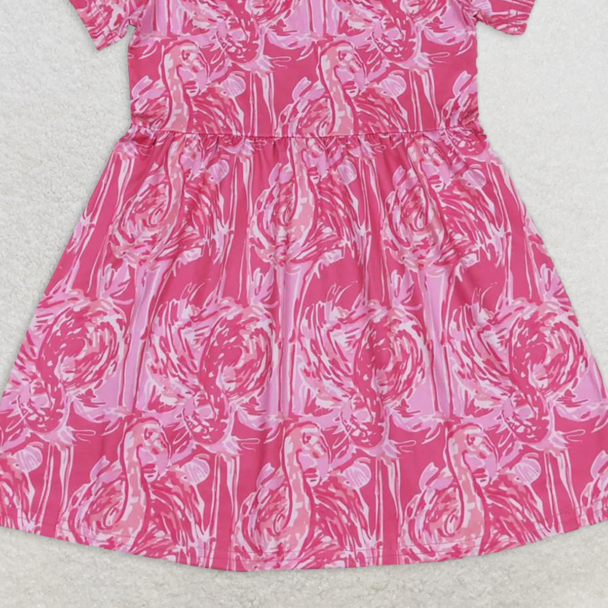 GSD1116 RTS NO MOQ Baby Girls Summer Dress Short sleeves hot pink watercolor flamingo girls summer dress