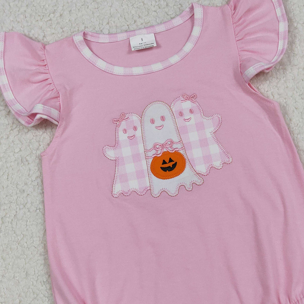RTS NO MOQ （In stock）SR3196 Baby Girls Summer Rompers Pink Ghost Pumpkins Halloween Ruffle Rompers
