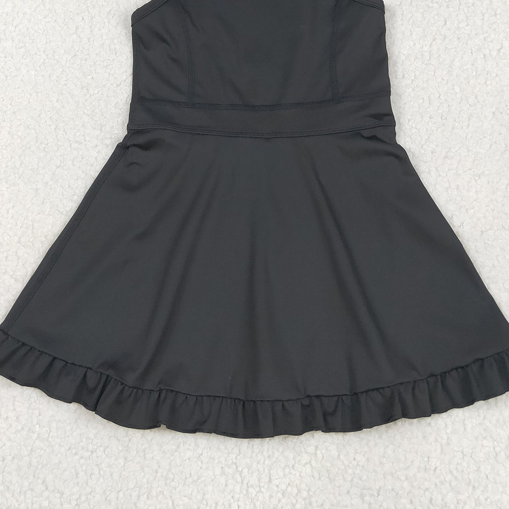 USA Shop (in stock) Baby Girls Summer Yoga Dress Black straps ruffle baby girls summer active wear