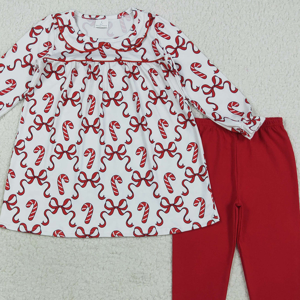 RTS NO MOQ （In stock）GLP2484 Baby Girls Winter Outfits Baby Girls Christmas Candy Cane Tunic Legging Clothes Sets