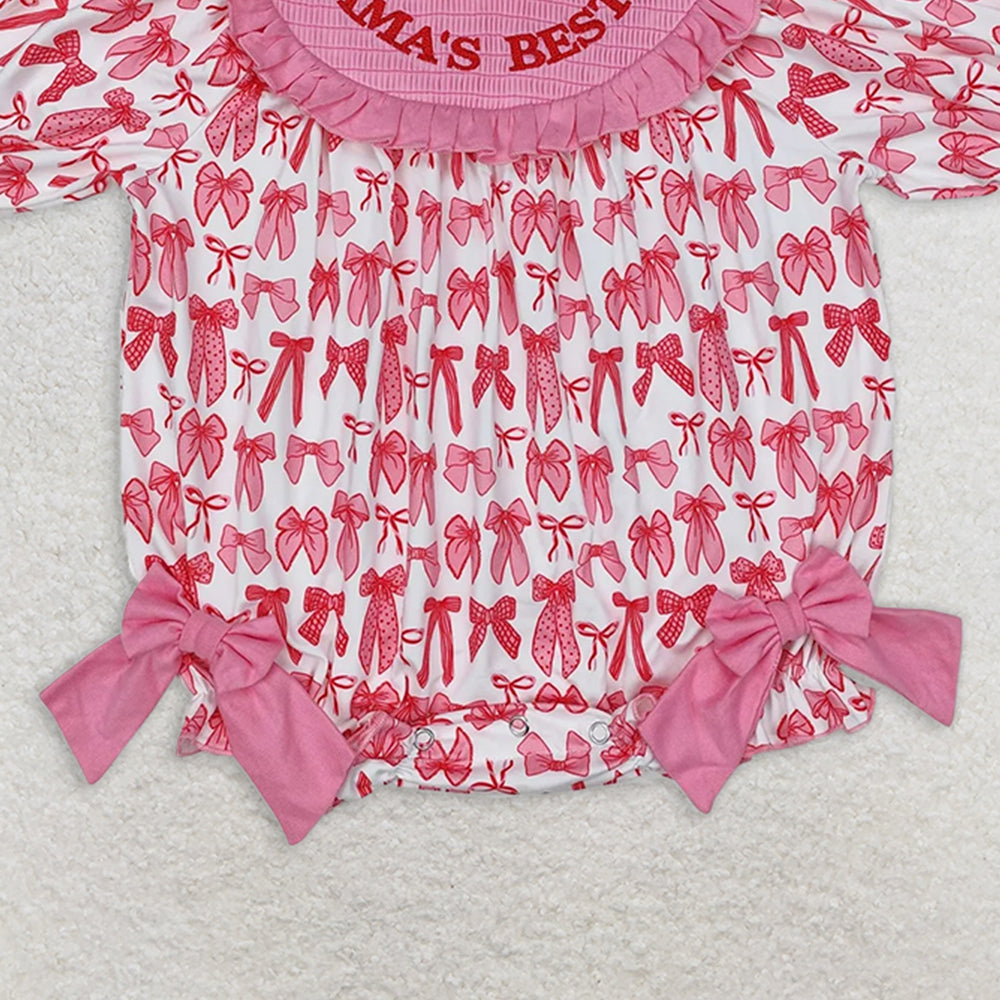 SR2620RTS NO MOQ Baby Girls Summer Rompers Short sleeves Mama's bestie smocked bow baby girls romper