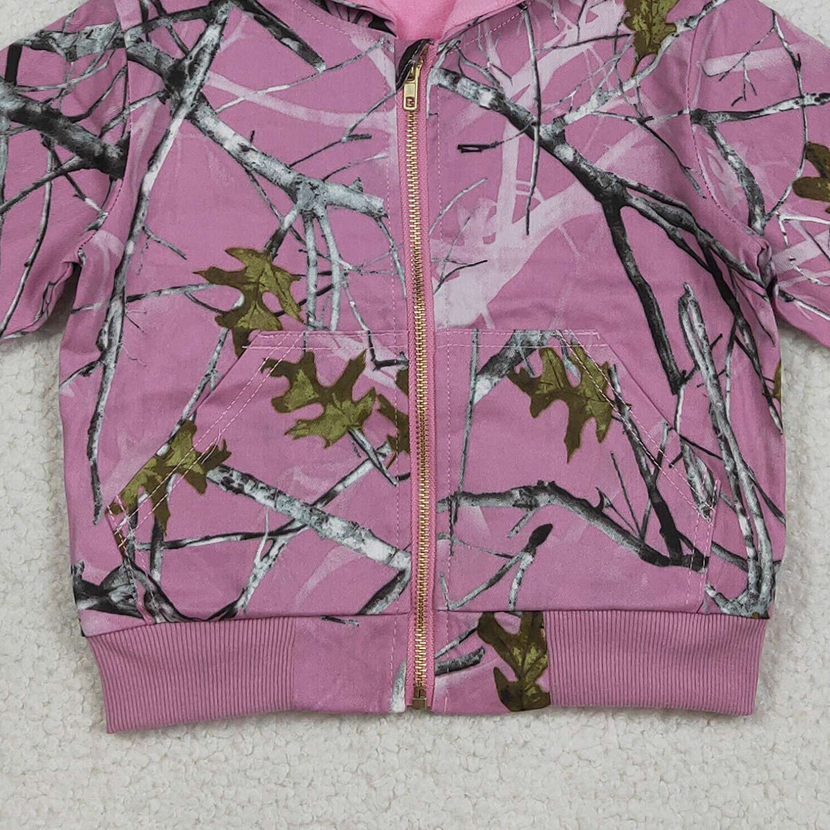 3.16 RST GT1591 Baby Girls Fashion Pink Southern Leaves Camo Zip Pockets Hoodie Jackets Top