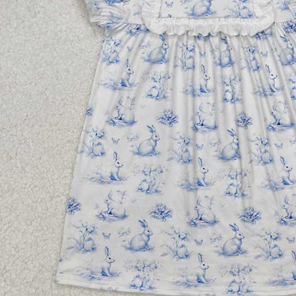 GSD1531Light Blue Bunny Baby Girls Easter Dress Short Sleeves Cute Infant Girl's Outfit for Spring Season