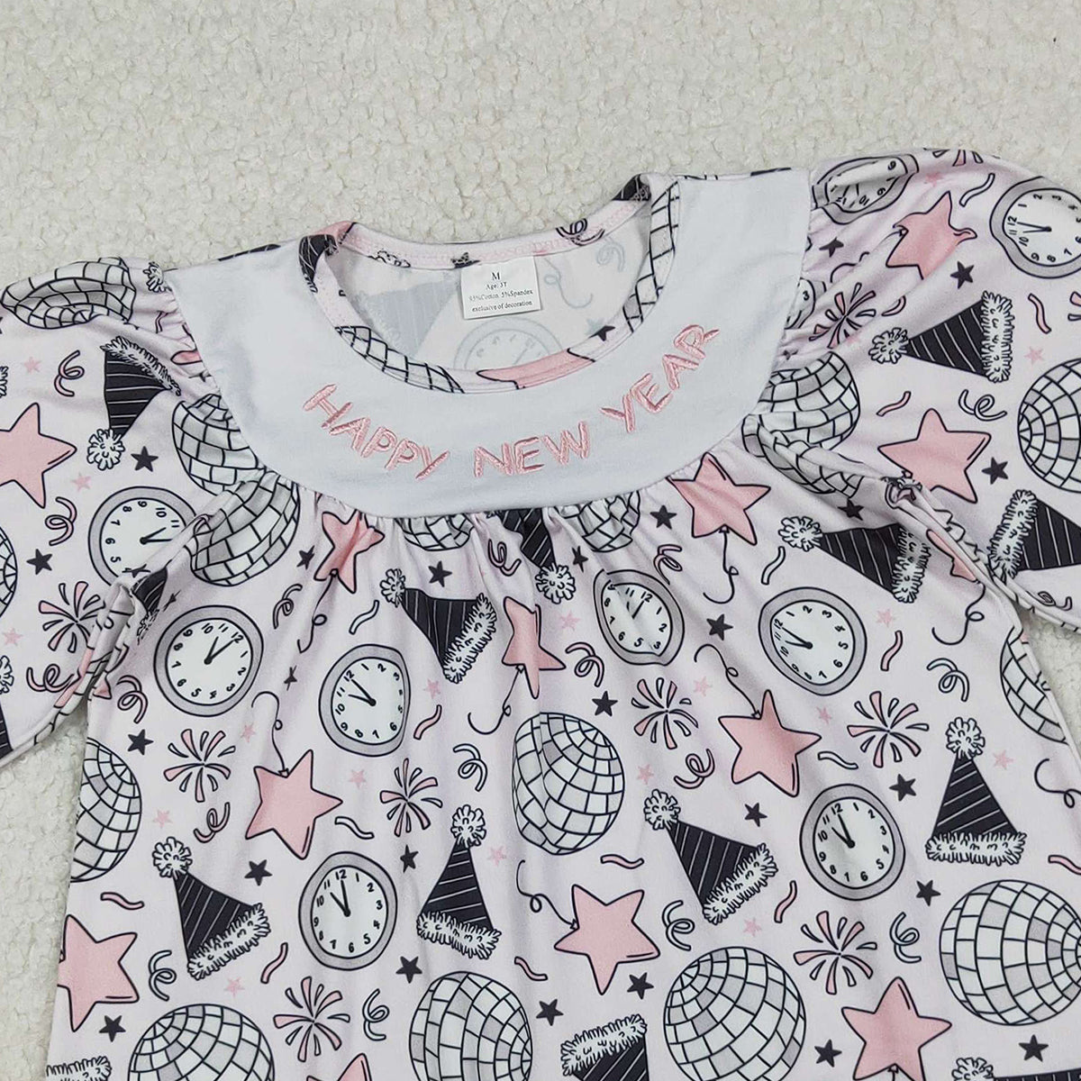 10.18 RTS NO MOQ （In stock）GLD1231 Baby Girls Winter Dress Embroidery Happy New Year Baby Girls Stars Firework Knee Length Dresses
