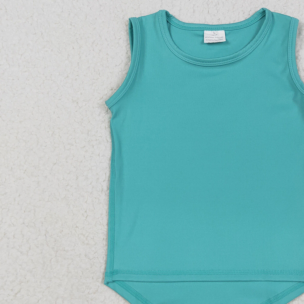 7.02 GT1018 RTS NO MOQ Baby Girls Summer Yoga Tops  Baby Girls Aqua Sleeveless Yoga Tee Shirts Vest