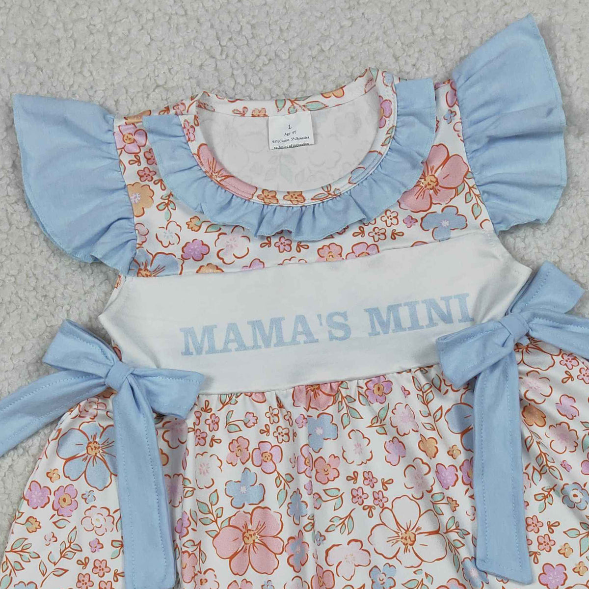 4.7 GSD3648 RTS NO MOQ （In stock) Flutter sleeves floral mama's mini kids girls dresses