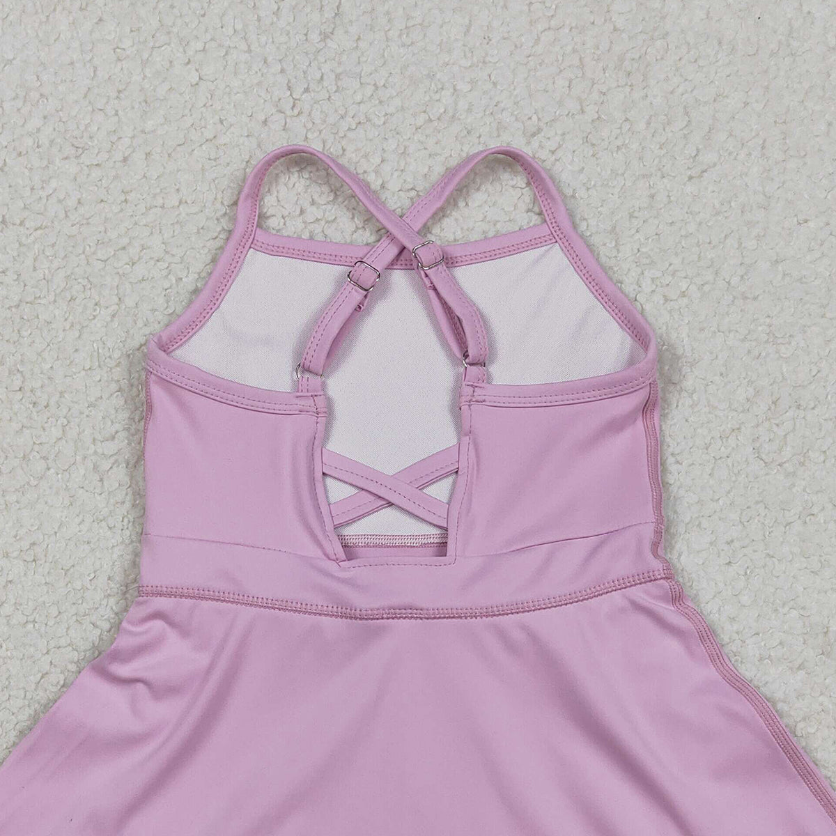 3.6 RTS NO MOQ （In stock）S0712 Kids Fashion Clothes Baby Girls Lavender Strap Yoga Ruffle Active Shorts Knee Length Dresses