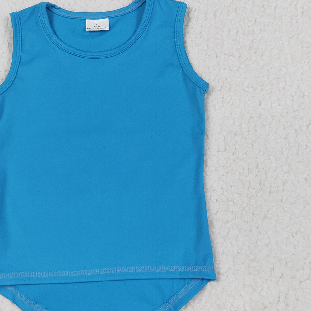 6.25  GT0986 RTS NO MOQ Baby Girls Summer Yoga Tops Baby Girls Blue Sleeveless Vests Top