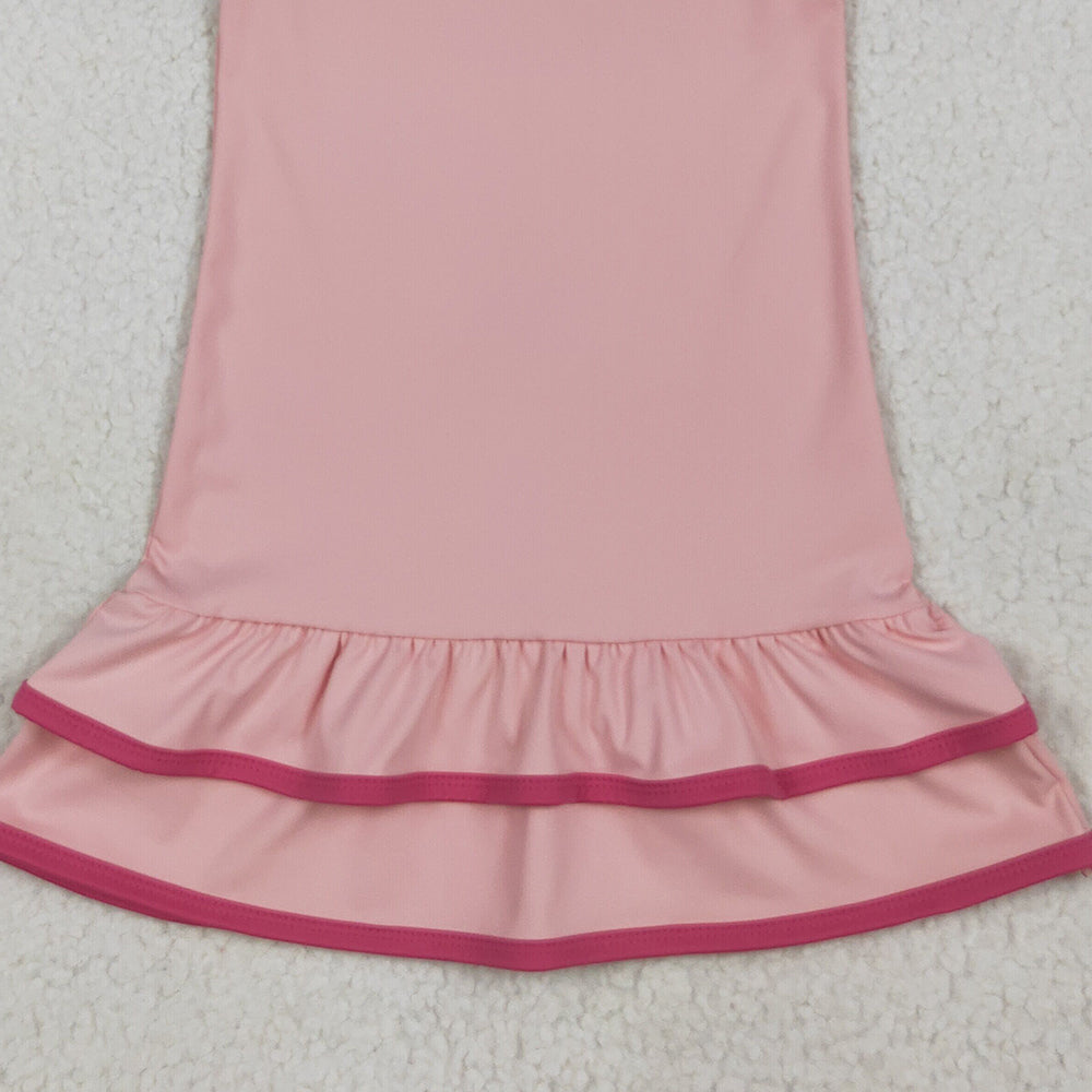 RTS NO MOQ （In stock） GSD2630 Baby Girls Summer Dress Baby Girls Pink Sleeveless Ruffle Yoga Knee Length Dresses