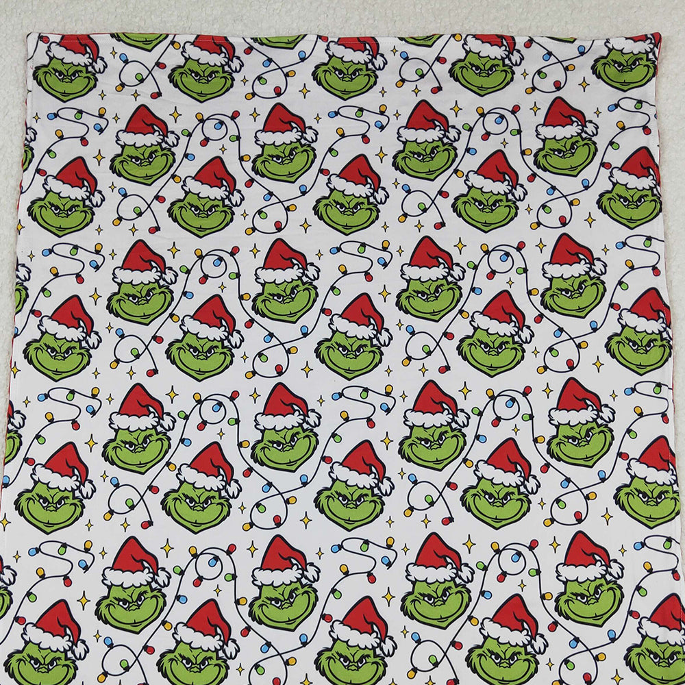 RTS NO MOQ （In stock）BL0222  Baby Blankets Christmas Lights Green Face Plaid Blankets