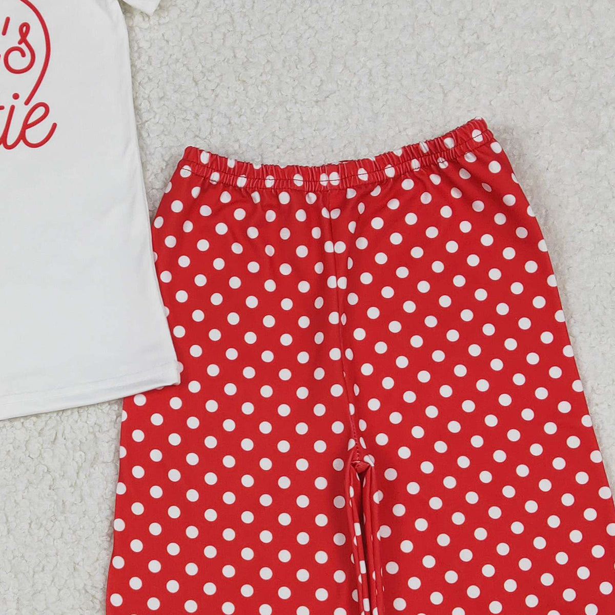 1.9 RTS NO MOQ （In stock）GSPO2250 Baby Girls Mama's Bestie Heart Top Polka Dots Flare Pants Clothes Sets