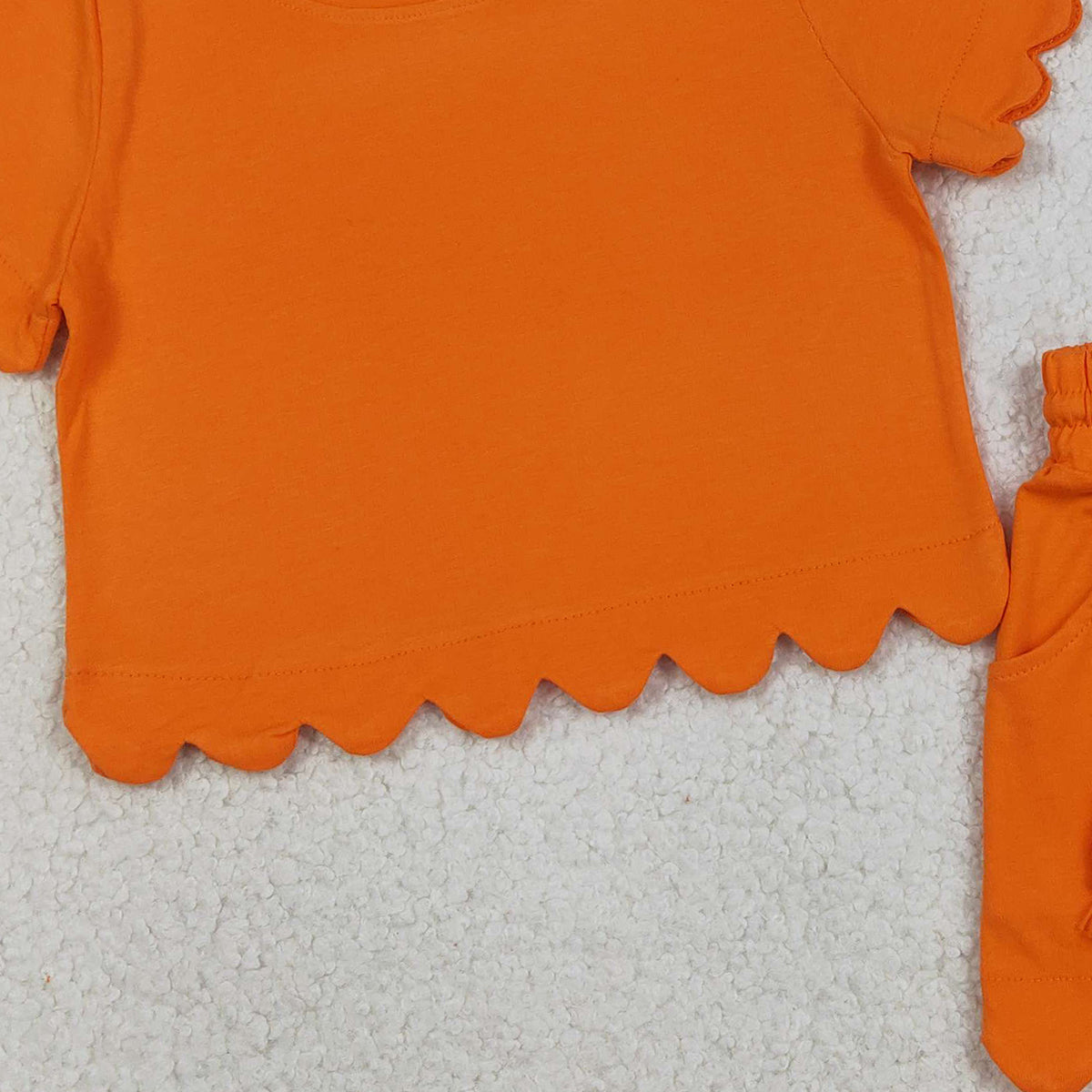 3.11 RTS NO MOQ （In stock）GSSO3178 Kids Clothing for Girls Baby Girls Short Sleeve Orange Shirts Top Scallop Shorts Clothes Sets