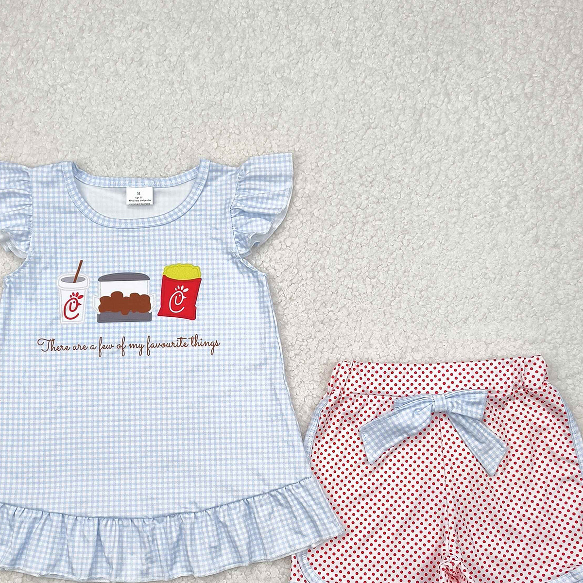 6.21 GSSO2274 RTS NO MOQ Baby Girls Summer Outfits Baby Girls Favorite Thing Tunic Bow Shorts Clothes Sets